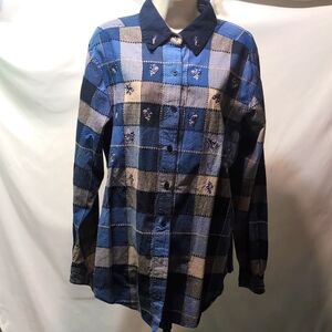 Women's Bobbie Brooks blue and gray button down flannel shirt size XL (16-18)